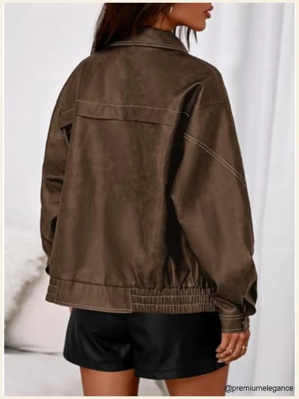 Faux Leather Oversized Moto Biker Jacket Winter Coat